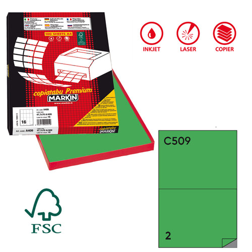 Etichetta Adesiva C/509 Verde 100Fg A4 210X148,5Mm (2Et/Fg Markin