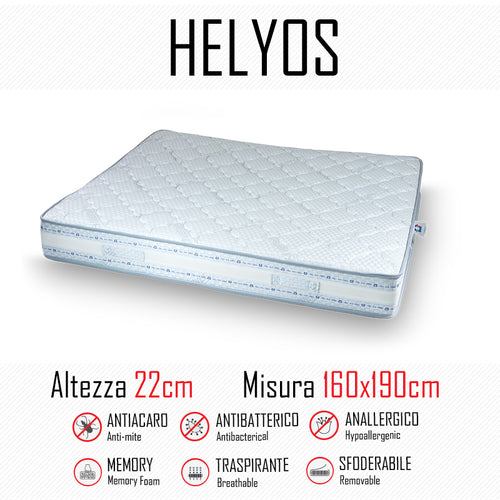 Materasso Helyos 160x190 in gomma e memory alto 22cm