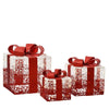 Set 3 pacchi regalo in resina luminoso color rosso e bianco per uso interno ed esterno