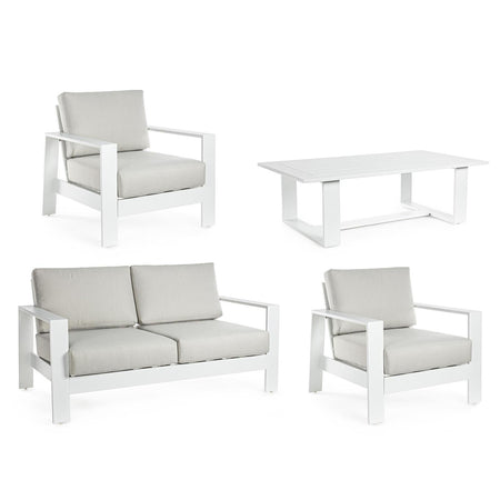 SALOTTINO ATLANTIC IN ALLUMINIO BIANCO DA GIARDINO PER ESTERNO SALOTTO VERANDA 4 PEZZI