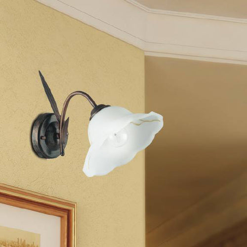 Applique Metallo paralume Vetro Floreale Lampada da Parete Classica E27