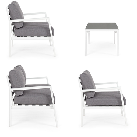 Salottino moderno per esterno "Koral" in alluminio con cuscini da giardino e veranda