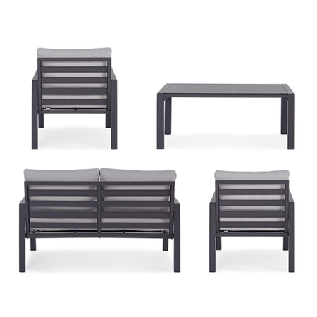 Salottino moderno per esterno "Koral" in alluminio con cuscini da giardino e veranda