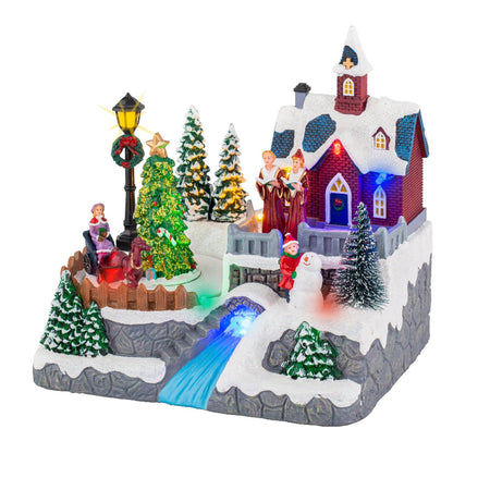 Scena animata per villaggio di Natale con personaggi con luci e movimento h 19 cm