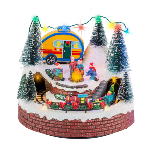Scena animata per villaggio di Natale con personaggi con luci e movimento h 21 cm