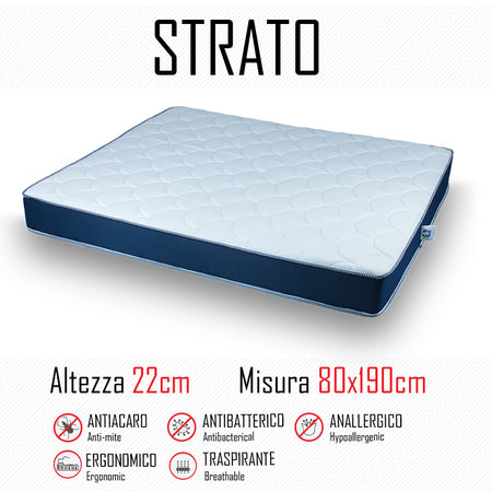 Materasso Strato 80x190 in poliuretano alto 22cm