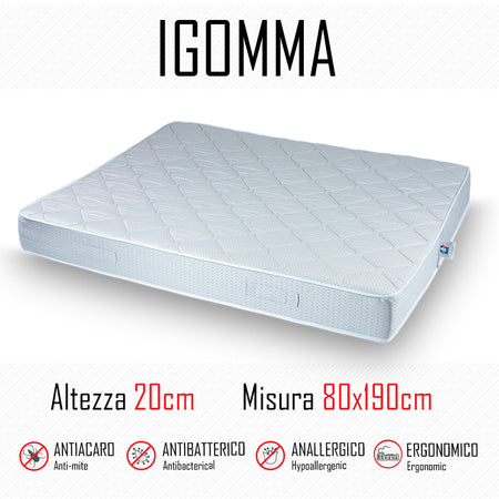 Materasso ignifugo gomma 80x190 in poliuretano alto 20cm