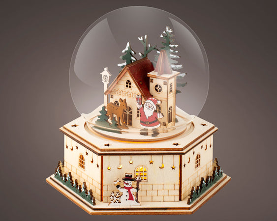 Scenario natalizio con Babbo natale e casetta in compensato con Led, da 17.5 cm