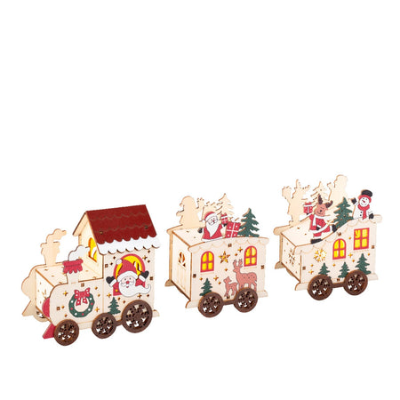 Scenario natalizio con trenino con vagoni in compensato con Led, da 12.7 cm