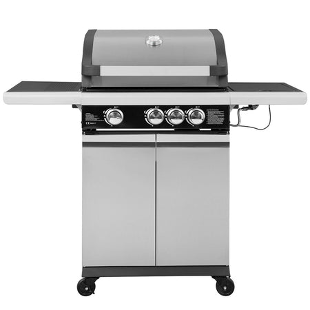BARBECUE BBQ A GAS PIETRA LAVICA CON FORNELLO LATERALE IN ACCIAIO INOX 3 FUOCHI + 1 MALIBU'