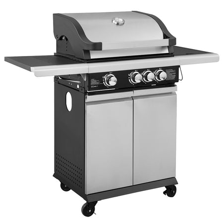 BARBECUE BBQ A GAS PIETRA LAVICA CON FORNELLO LATERALE IN ACCIAIO INOX 3 FUOCHI + 1 MALIBU'