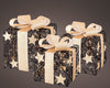 Set 3 pacchi regalo luminoso con stelle  color oro e nero per uso interno ed esterno