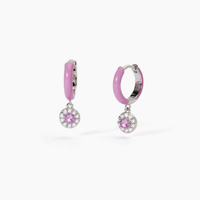 Mabina - Orecchini a cerchio in argento con smalto rosa e zircone rosa