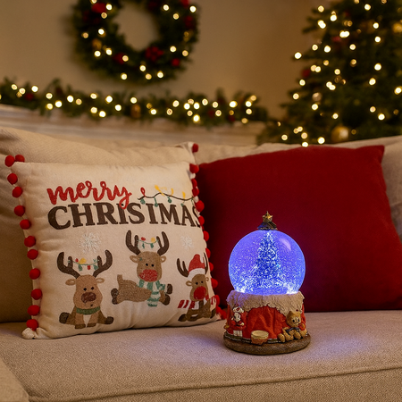 Carillon palla di neve in poliresina con musiche e luci per decorazioni natalizie