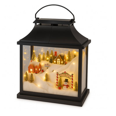 Lanterna in metallo con scena natalizia con luci Led per decorazione ambiente