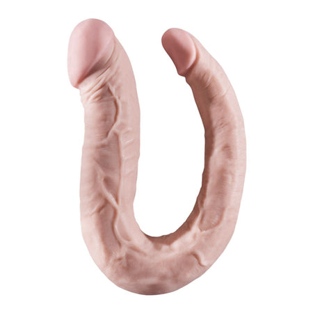 Fallo dildo realistico doppio anale vaginale flessibile forma U-shaped dong 41cm rosa carne