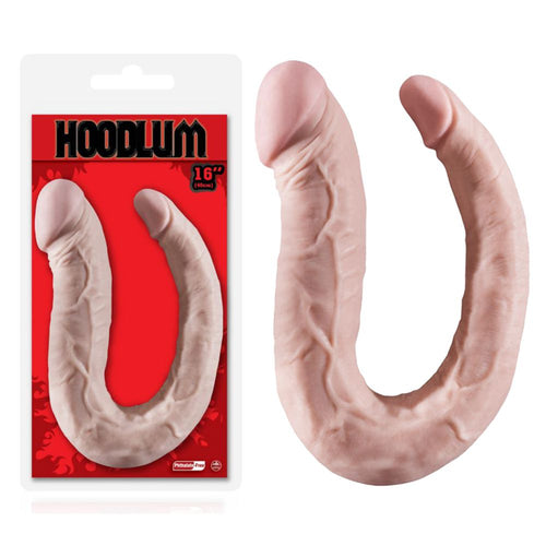 Fallo dildo realistico doppio anale vaginale flessibile forma U-shaped dong 41cm rosa carne