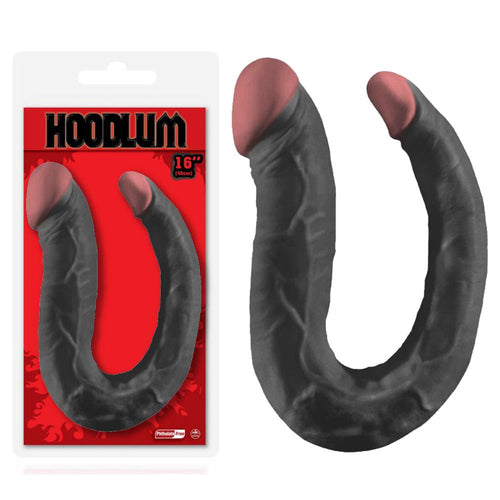 Fallo dildo realistico doppio anale vaginale flessibile forma U-shaped dong 41cm nero