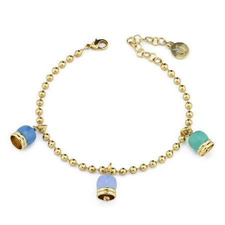 Boccadamo -  Bracciale placcato oro giallo con tre campanelle azzurra, indaco e verde acqua