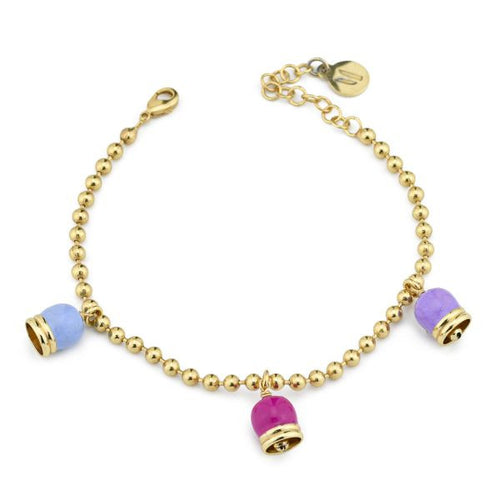 Boccadamo -  Bracciale placcato oro giallo con tre campanelle indaco, fucsia e viola