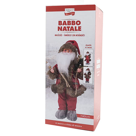 Babbo natale pupazzo tessuto statuetta h 40 cm decorazione natalizia in movimento