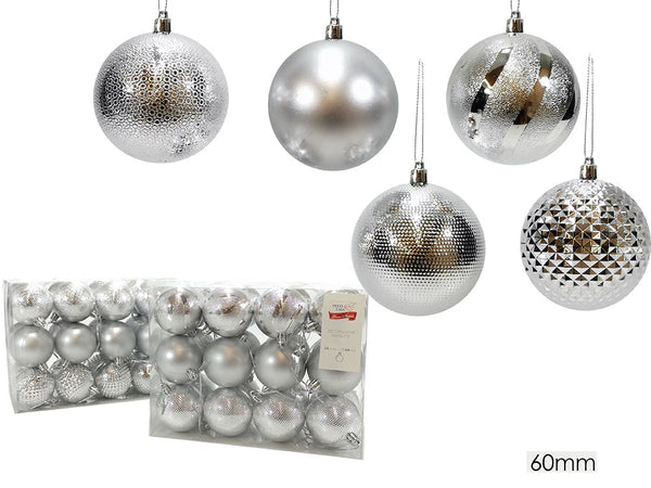 Set 24 palle 60mm silver 2ass.