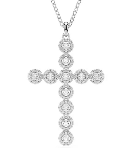 Swarovski - Collana con Pendente Insigne Taglio misto, Croce, Bianco, Placcato rodio