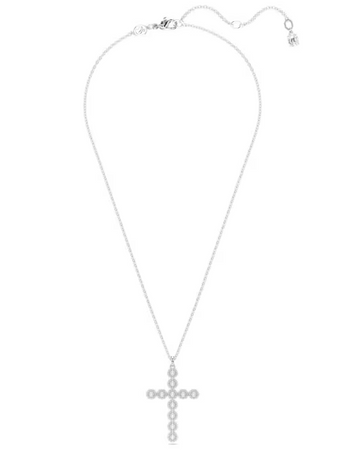 Swarovski - Collana con Pendente Insigne Taglio misto, Croce, Bianco, Placcato rodio