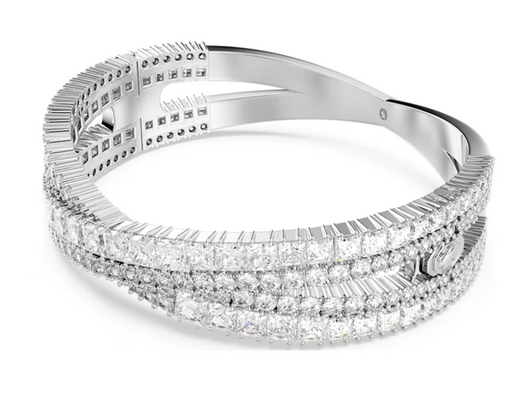 Swarovski - Bracciale rigido Hyperbola Taglio misto, Infinito, Bianco, Placcato rodio