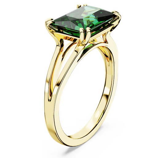 Swarovski - Anello cocktail Matrix Taglio rettangolare, Verde, Placcato color oro