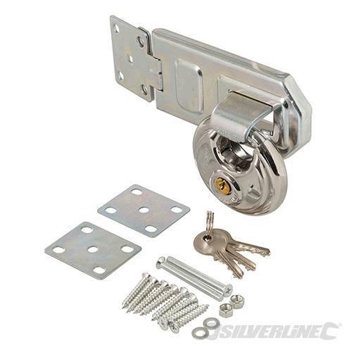 Set lucchetto con disco e patta in acciaio con 3 chiavi Silverline Silverline