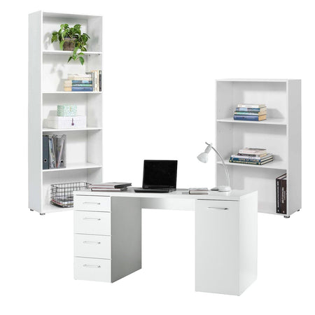 Scrivania con 5 cassetti, postazione porta PC da ufficio e cameretta 140 cm Made in Italy