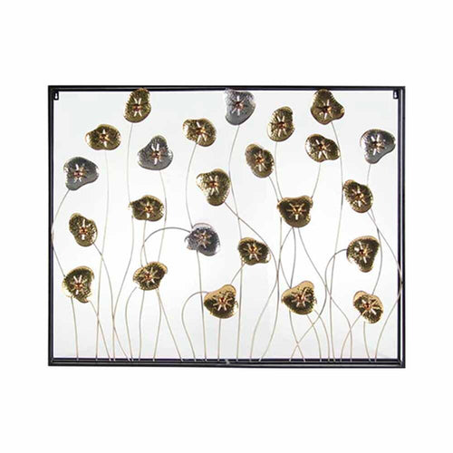 PASSIONE CASA Quadro decorativo in Metallo con Fiori oro e argento Cornice nera 115X8X90 Cm Passione Casa 773709
