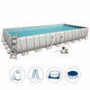 Piscina rettangolare 956 x 488 cm h132 con filtro a sabbia e scaletta da giardino e veranda