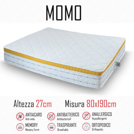 Materasso Momo 80x190 gomma e memory alto 27cm