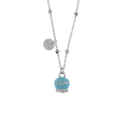 BYSIMON - Collana in Metallo con campanella portafortuna smalto turchese e cristalli