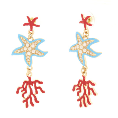 BYSIMON - Orecchini in Metallo con stelle marine e coralli