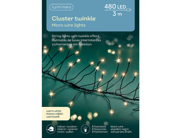 Catena luminosa a LED con 8 funzioni, effetto "Twinkle" da 300 cm, bianco caldo