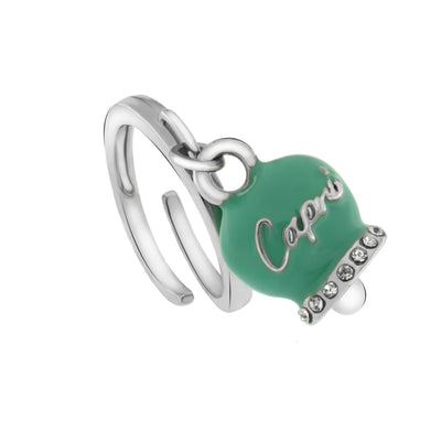 BYSIMON - Anello in Metallo con campanella portafortuna verde acqua, con scritta Capri a rilievo e cristalli bianchi