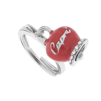 BYSIMON - Anello in Metallo con campanella portafortuna rossa, con scritta Capri a rilievo e cristalli bianchi