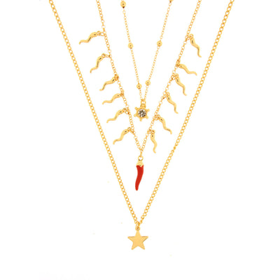 BYSIMON - Collana in Metallo pendenti cornetti rossi e stella