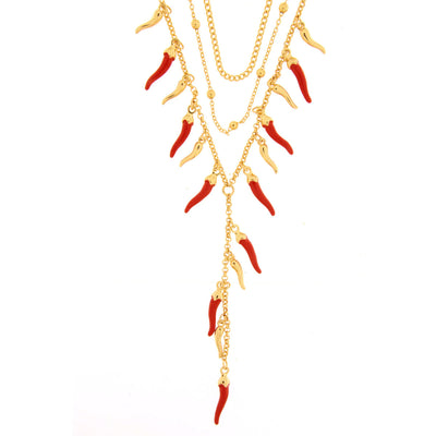 BYSIMON - Collana in Metallo pendenti cornetti rossi