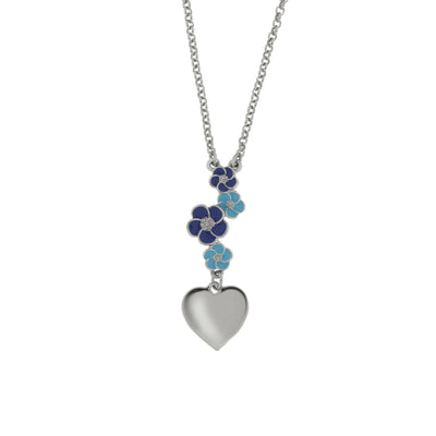 BYSIMON - Collana in Metallo con fiori blu e cuori pendente