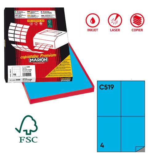 Etichetta Adesiva C/519 Blu 100Fg A4 105X148,5Mm (4Et/Fg Markin