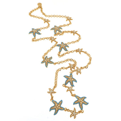 BYSIMON - Collana in Metallo con stelle marine azzurre