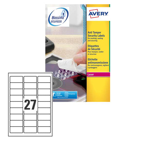 Poliestere Adesivo L6114 Bianco Antim. 20Fg A4 63,5X29,6Mm (27Et/Fg Laser Avery
