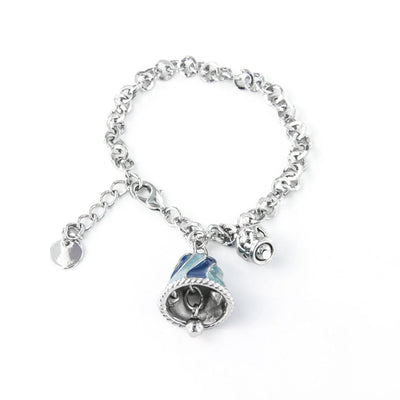 BYSIMON - Bracciale in Metallo con campanella blu e azzurra e piccola campanella con cuori