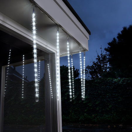 Luci a LED natalizie, ghiaccioli luce fredda per esterno ed interno, funzione nevicata