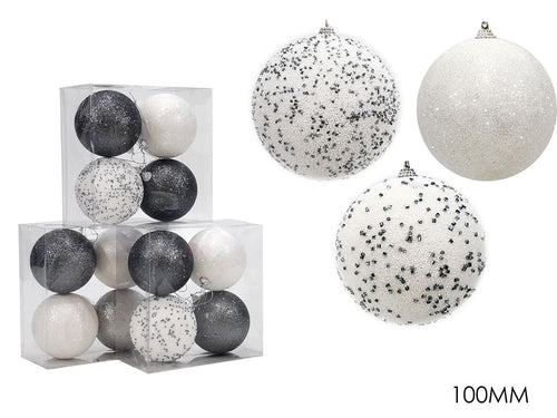 Set 4 palle 100mm con glitter grigio