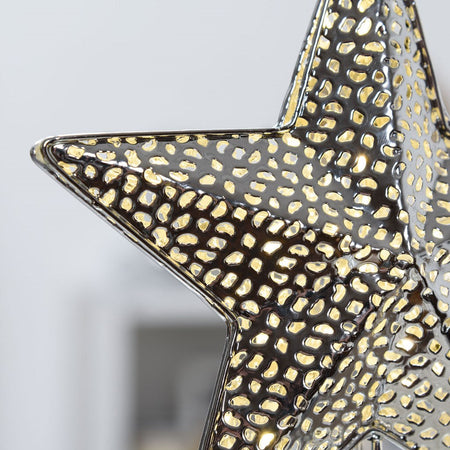 Puntale a stella per albero di natale illuminato luce calda a led metallo traforato